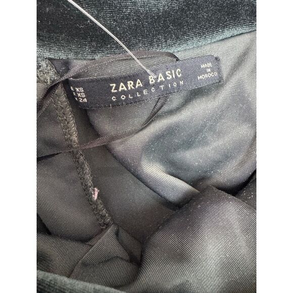 Zara Velvet Dark Green Off Shoulder Dress Midi Body Con - Size XS - Picture 8 of 8